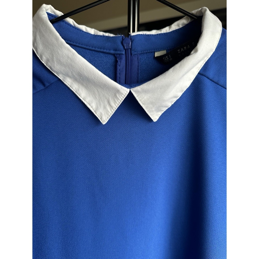 Zara Basic Women Blue Polyester Collared Short Sleeve Knee Length Dress Size L - Picture 3 of 8